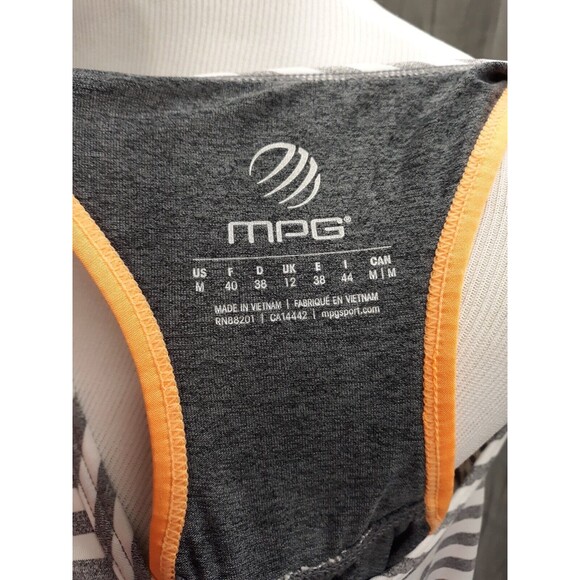 MPG Womens Active Tank Top Shirt Hi-Low Gray White Stripes w Orange Trim Size M - Picture 8 of 11